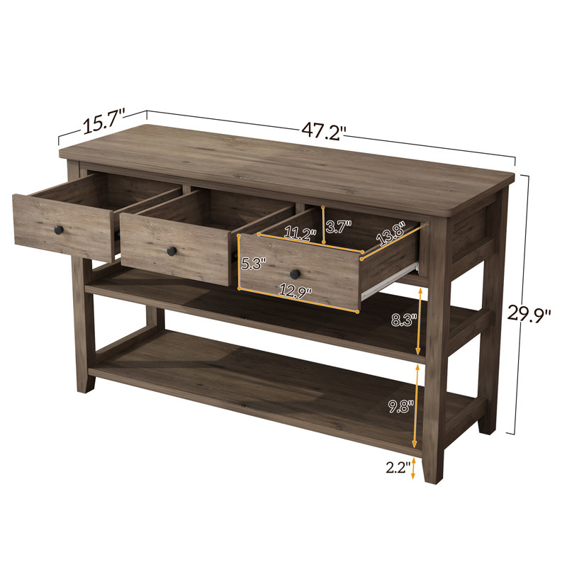 Lark Manor™ Nibbi 47 Console Table with Wood Frame and Legs, 3 Drawers and 2 Open Shelves Gray & Reviews | Wayfair