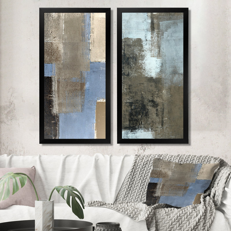 «Blue Meets Brown Abstract Art II», ensemble de 2 reproductions de dessins sur toiles, H 40 po x l 40 po x P 1 po