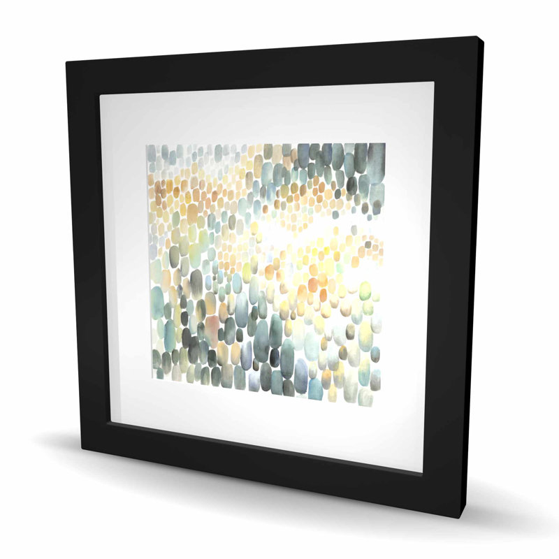 Grappe de cercles - impression abstraite encadrée avec passe-partout, Noir, H 16 po x l 16 po