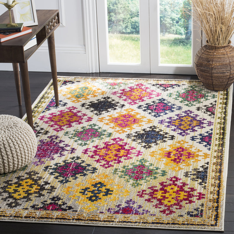 Nistler Area Rug In Purple & Yellow, Rectangle 122 x 183 cm