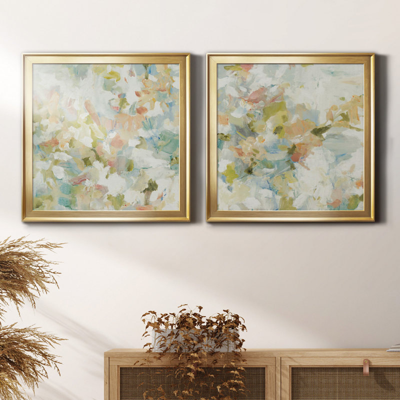 Floral Blush - ensemble de 2 reproductions d'art sur toiles, H 30,5 po x l 61 po x P 1,5 po, Doré