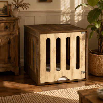 Table de bout pour caisse de chien de style meuble avec panneau de porte amovible, lit de caisse pour chien avec coussin en mousse, verrou de sécurité, utilisation intérieure, pour petits et moyens chiens