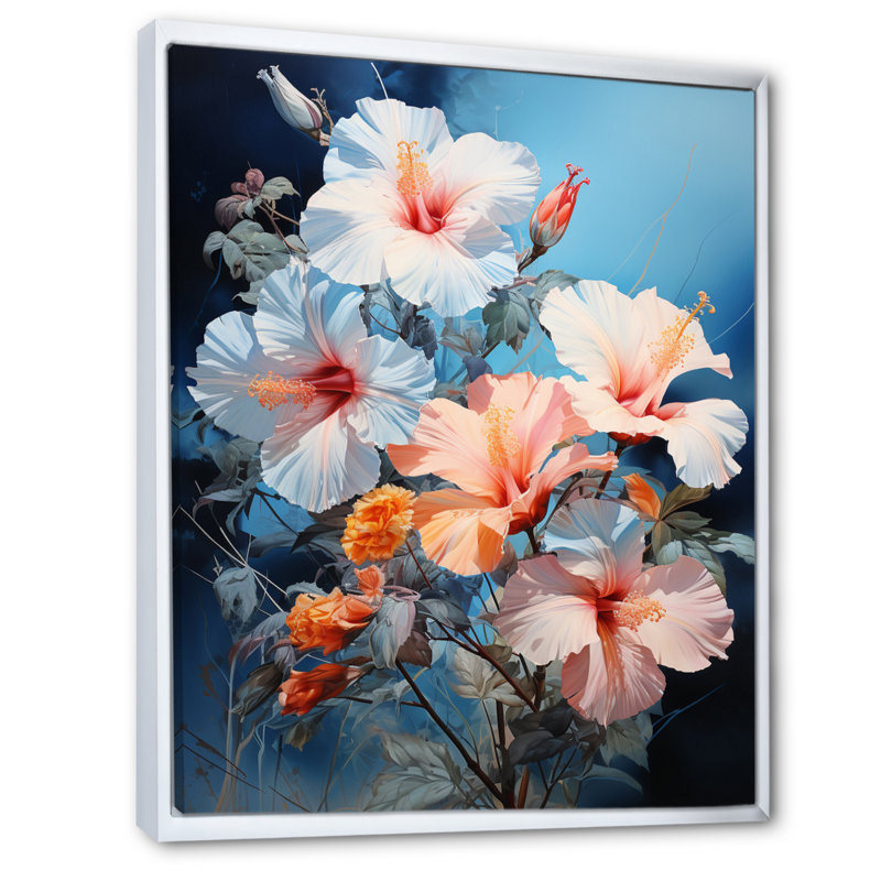 Impression romantique sur toile «Hibiscus romantique» Aransas II, H 32 po x l 24 po x P 1 po, Cadre flottant blanc