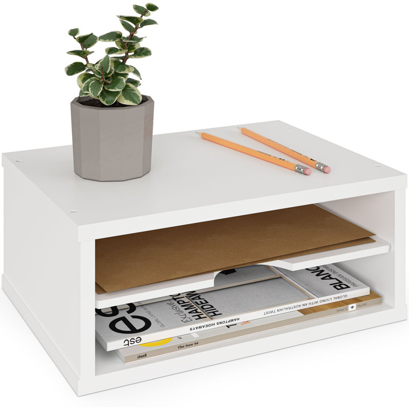 Logan Stackable 2-Tier Paper Organizer and Monitor Stand, White