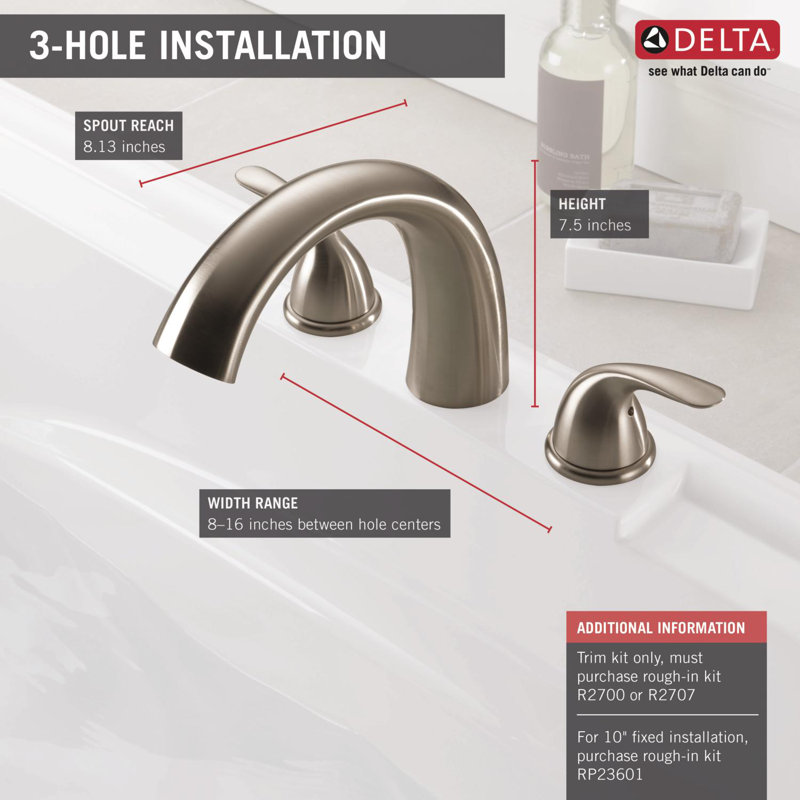 Robinet de baignoire romaine à fixation sur plateau Classic, Acier inoxydable Brilliance