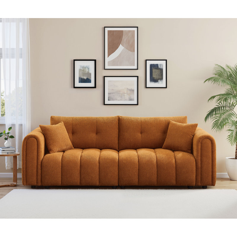 91.5'' Modern Tufted Sofa With Boucle Upholstery, Orange