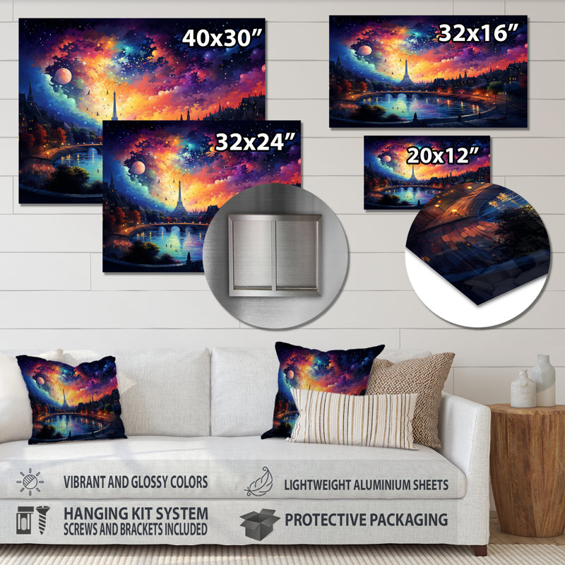 «Paris Starry Night Skies - Vangogh», art mural en métal MT136114, H 12 po x l 20 po x P 1 po