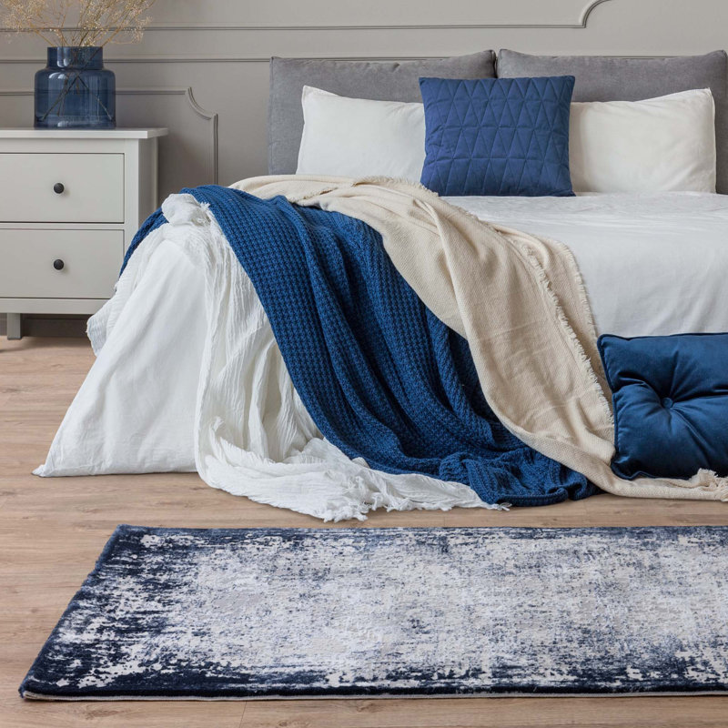 Abrienne Soft Border Blue/Grey Rug, Rectangle 80 x 150cm