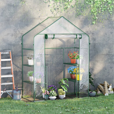 Serre de 5 pi x 2,5 pi 6,5 pi, portative, 3 tablettes à niveaux, couvercle en plastique transparent, trousse portative d'organisation de jardin pour jardin, 6,5 pi, productivité du jardin et assurance de la qualité