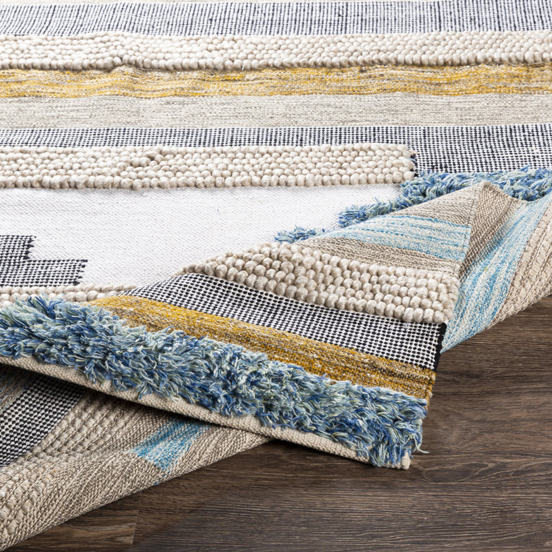 Tapis taupe/bleu fait main à tissage plat Chelsey, Rectangle 8 pi x 10 pi