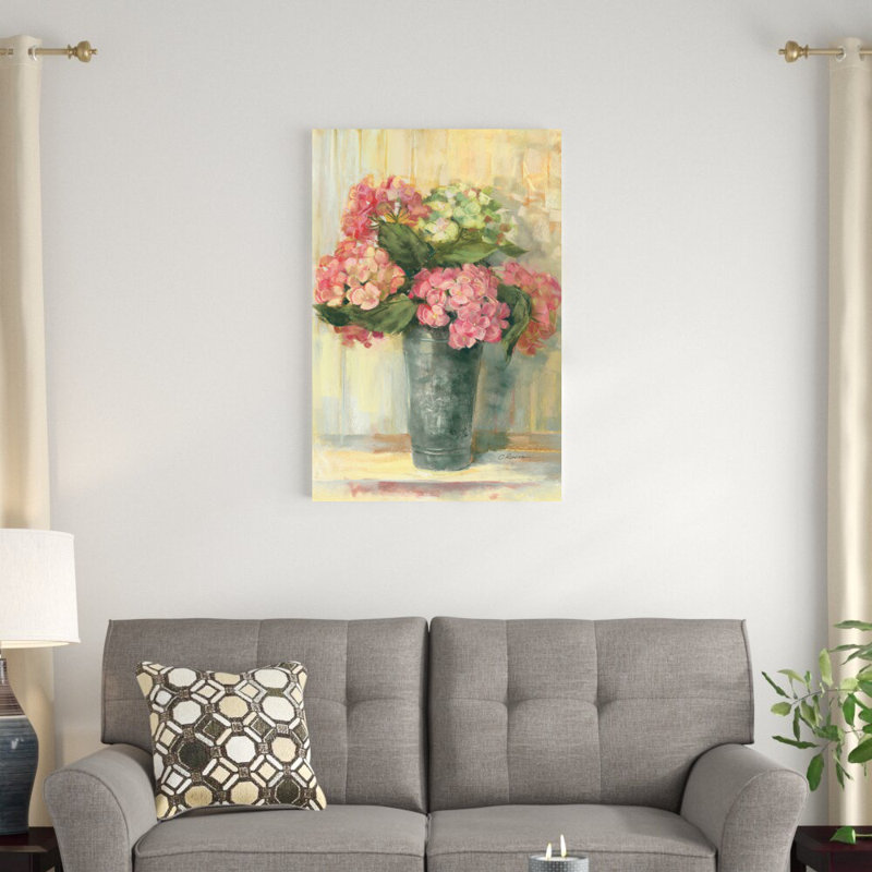 «Pink Hydrangea» par Carol Rowan, reproduction d'art sur toile tendue, H 36 po x l 24 po