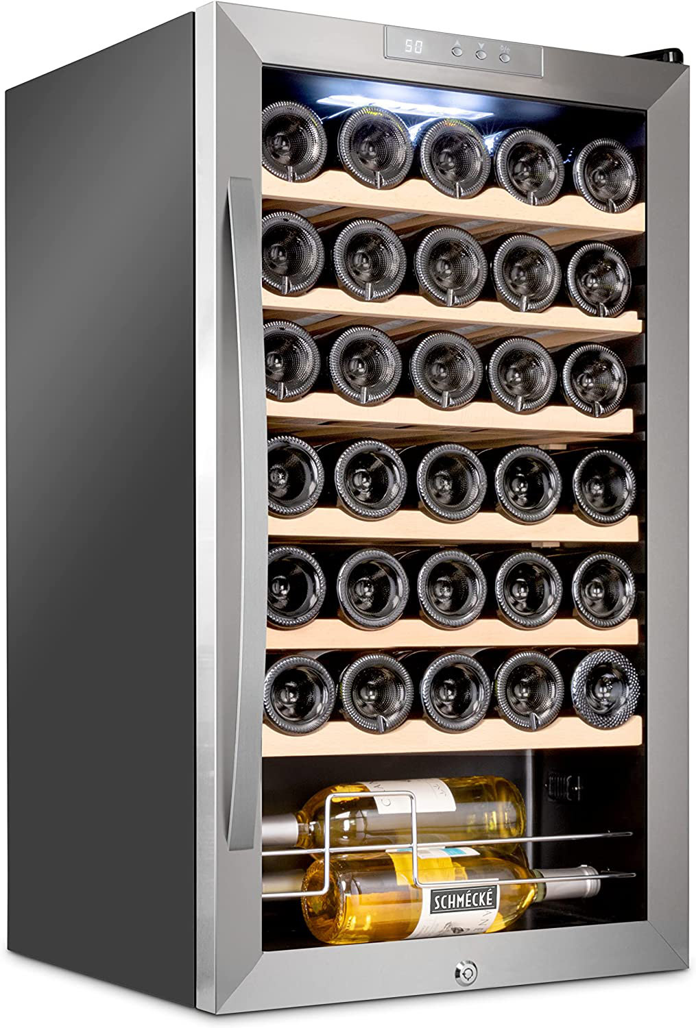Schmecke Réfrigérateur à vin à compresseur de 18 bouteilles avec serrure, Grande Cave à Vin Autoportante