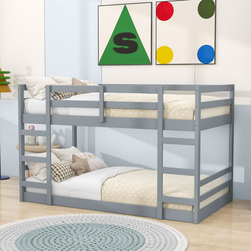 Lit superposé en bois Emirhan, gris, Twin Over Twin