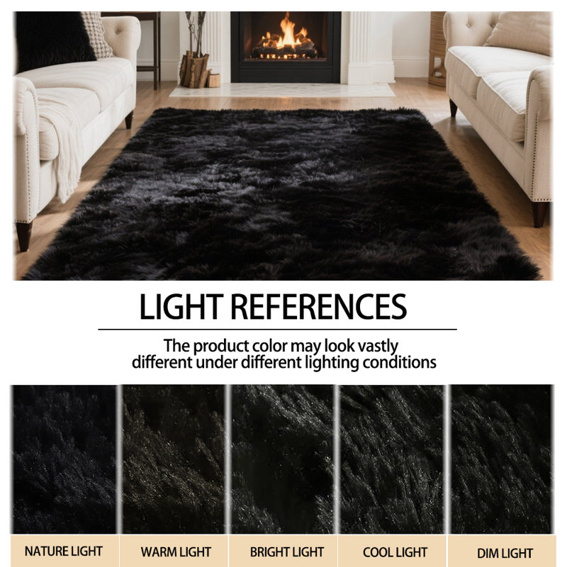 Soft Black Shag Area Rug, Rectangle 8' x 10', Black