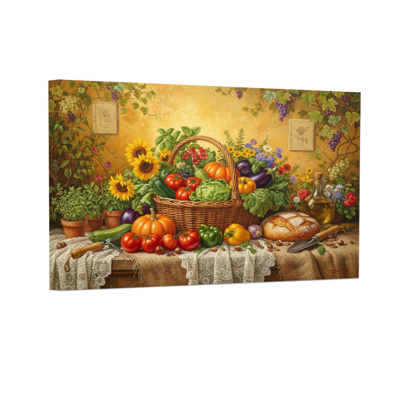 Nature morte de légumes et de fruits à la mode, H 16 po x l 24 po