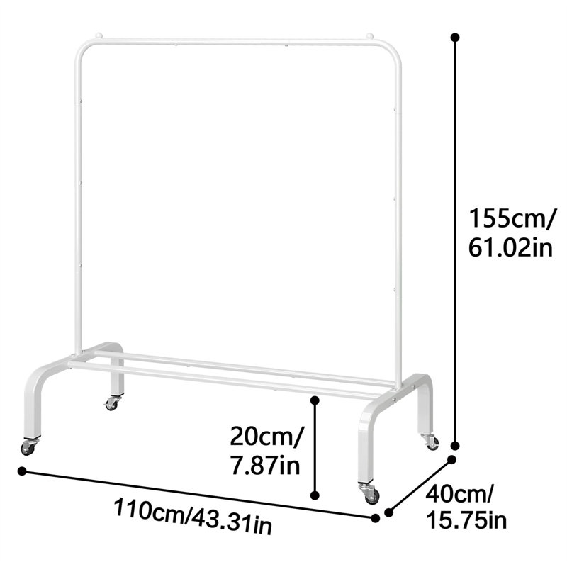 43.31'' Iron Rolling Clothing Rack, White