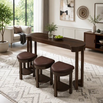 Bar Table Set with 3 PU Upholstered Bar Stools