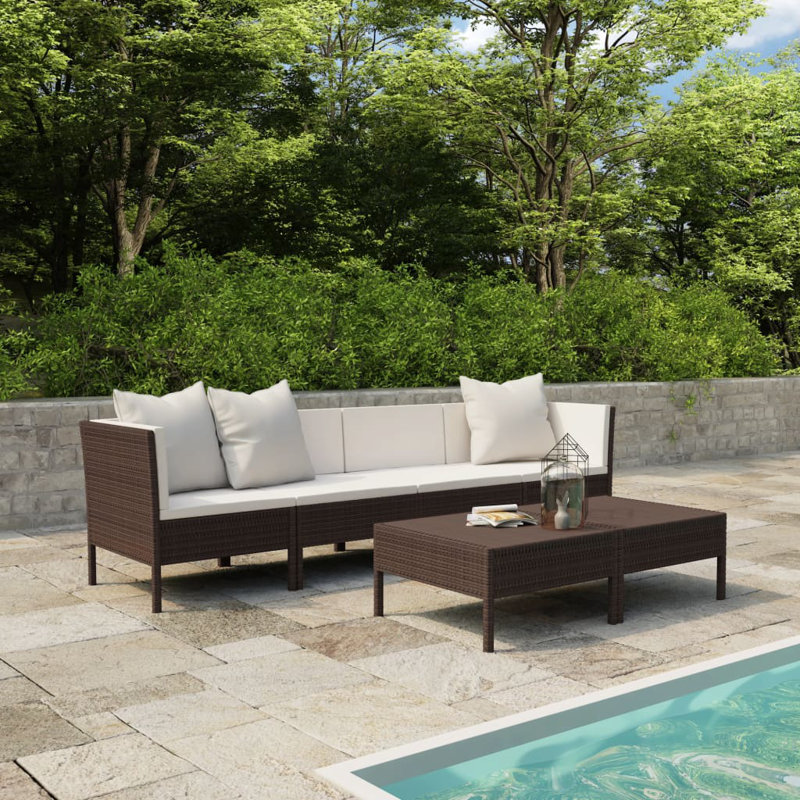 Poul 6 Piece Lounge Chair with Cushions, Cream White, Black