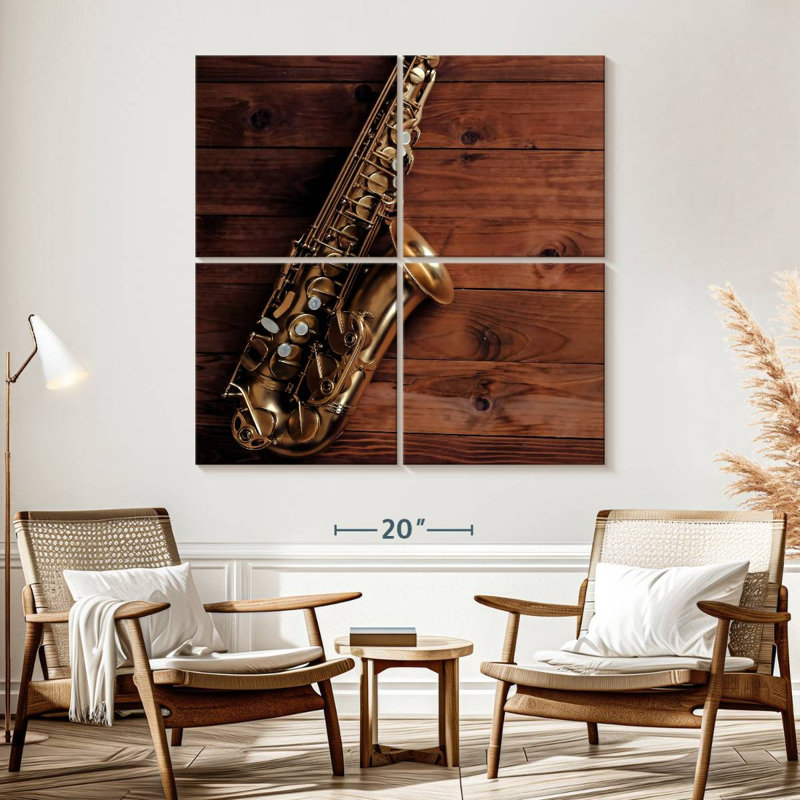 Saxophone sur bois, H 57 po x l 57 po