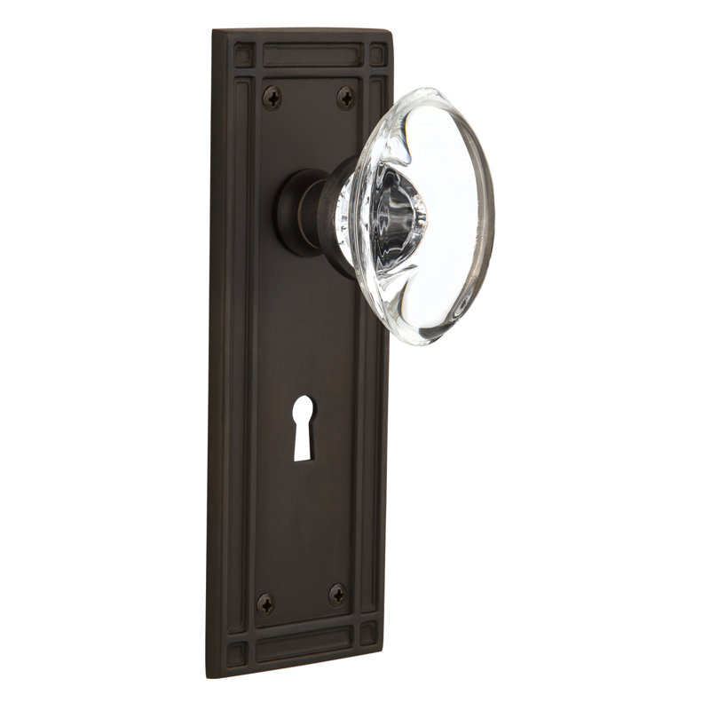 Crystal Oval Interior Mortise Door Knob with Mission Long Plate, Oil-Rubbed Bronze