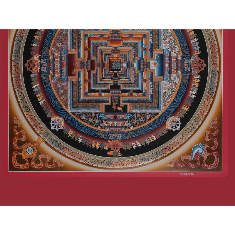 Art mural mandala bouddhiste tibétain Kalachakra | Peinture sur toile spirituelle faite à la main 19,7 "| Acrylique or pur 24 carats | Décoration de méditation sacrée