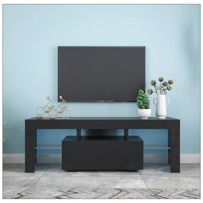 TV Stand With LED RGB Lights,Flat Screen TV Cabinet, Gaming Consoles - In Lounge Room, Living Room And Bedroom_17.72"" H x 51.18"" W x 13.78"" D -  Wrought Studioâ¢, CE8944B5444844DBA576A6E3DE1DDA2C