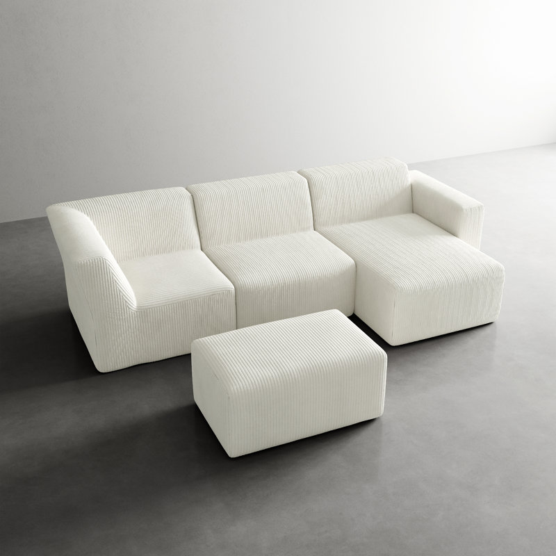 4 Seater Corduroy Seating Component, Right Hand Facing, Beige Corduroy