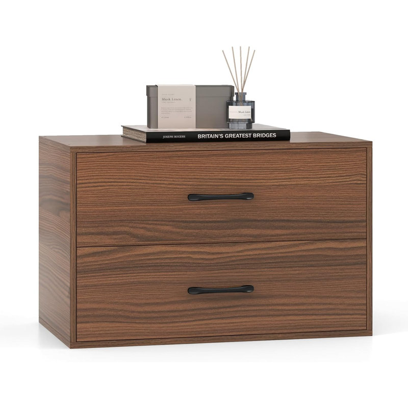 2-Drawer Stackable Dresser, Lateral File Cabinet With Metal Handle, Horizontal Storage Cabinet With Anti-Topping Kits, Stacking Drawer Chest For Living Room, Study, Office (1, Walnut)