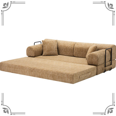 Lit convertible multifonctionnel 4 en 1, plancher à 3 places Bouch ocre, boucle Boucl, mousse haute résilience 30D, sans canapé d'assemblage pour le salon et la chambre à coucher, requis
