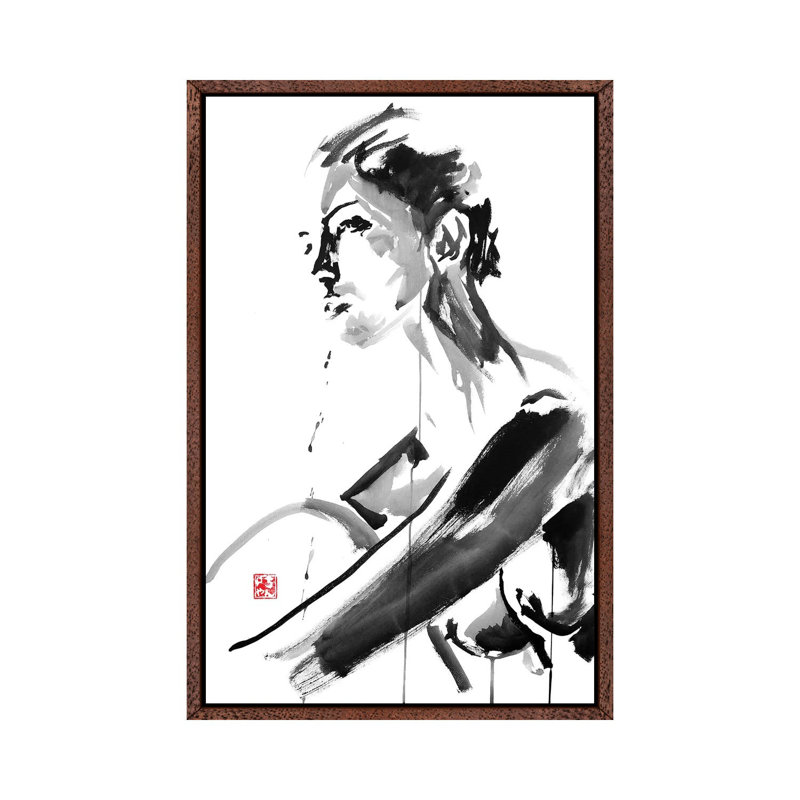 Thinking by Péchane - Print on Canvas, 101.6 cm H x 66.04 cm W, Classic Brown Wood Framed