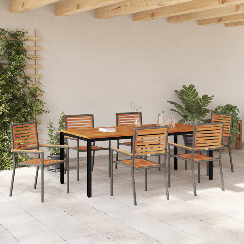 7 Piece Garden Dining Set Acacia, Grey