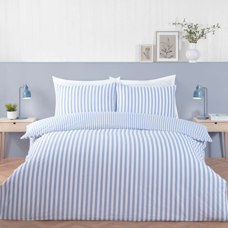 Cool Comfort Blue Stripe Cotton Lyocell Duvet Set, King Size Bed (240 x 220 cm)