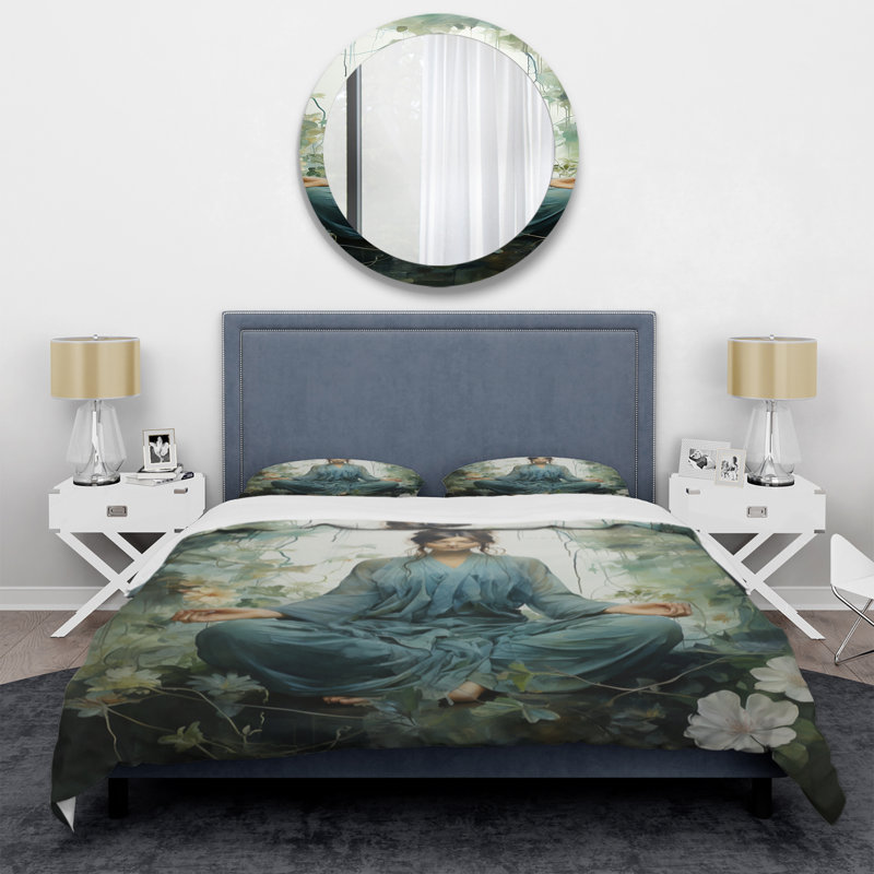 Ensemble de housse de couette en microfibre / polyester Teal Yoga Inner Serenity