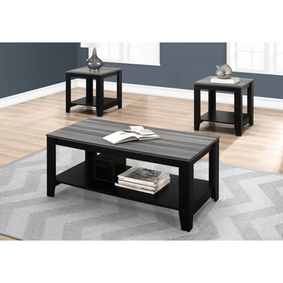 Contemporary Table For Home: 3pcs In Black And Grey With Storage Option Basement Collection Grey: