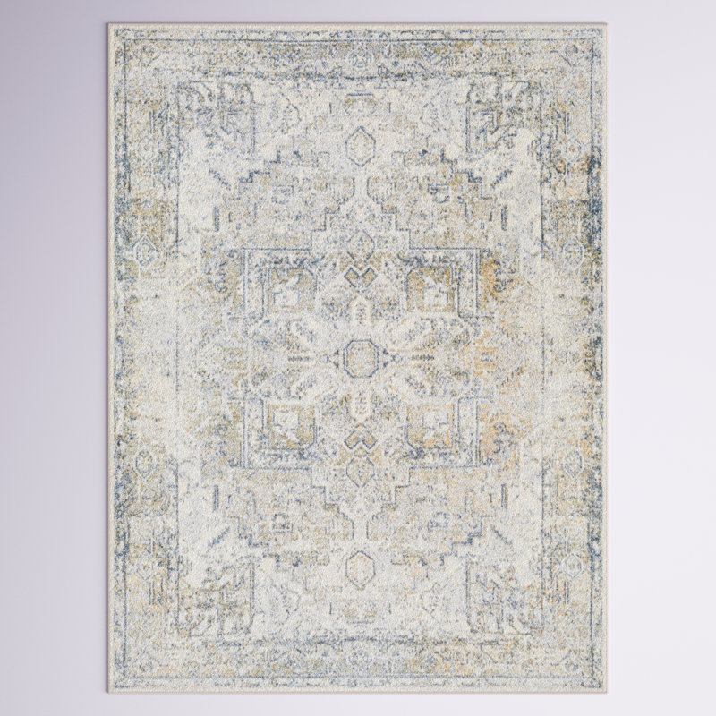 Tapis bleu / ivoire Weldon, Rectangle 7 pi 10 po x 10 pi 2 po