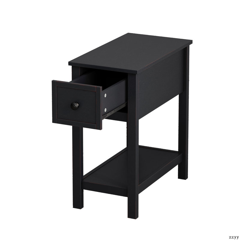 Table compacte avec 1 tiroir et 1 tablette fixe, tiroir de rangement, salon, placage en bois massif