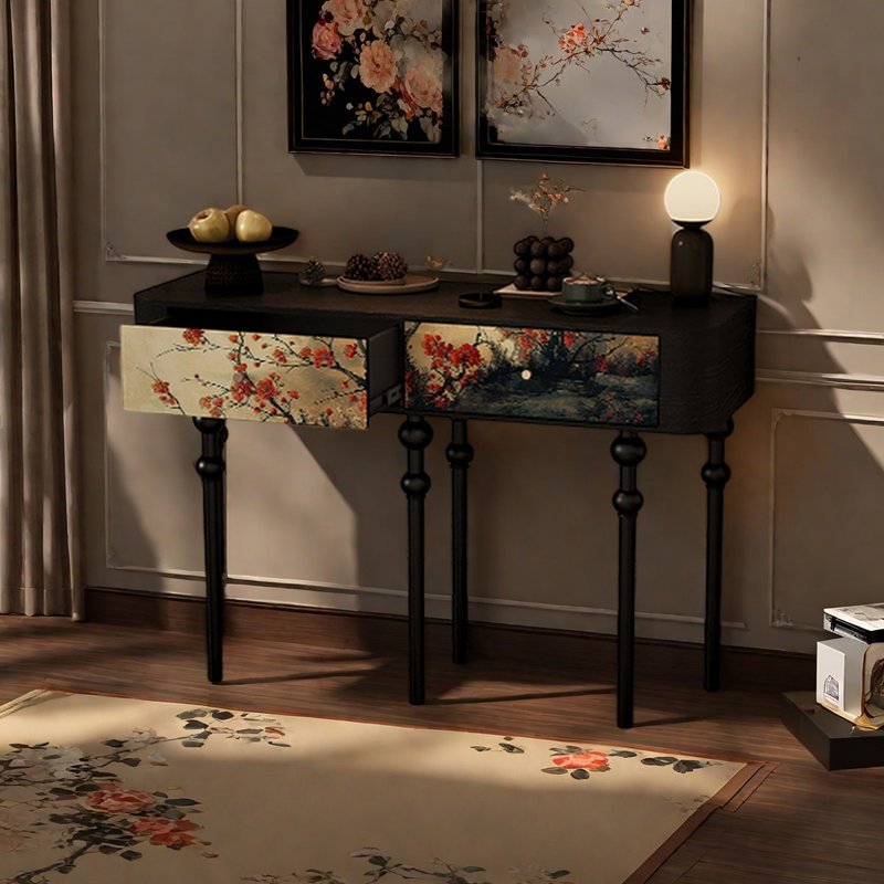 Multi-functional drawer wooden console table