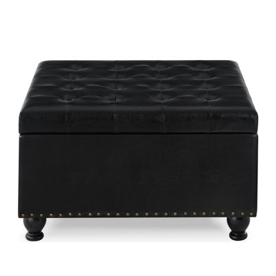 Square Storage Ottoman with Wooden Legs and Nail Trims for Living Space