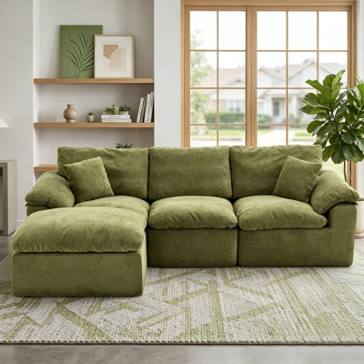 Canapé d'angle modulaire, canapé nuage en forme de L avec pouf amovible, canapé 4 places profond en chenille, canapé confortable avec coussins en mousse et ressorts et coussins décoratifs, montage facile pour salon/appartement