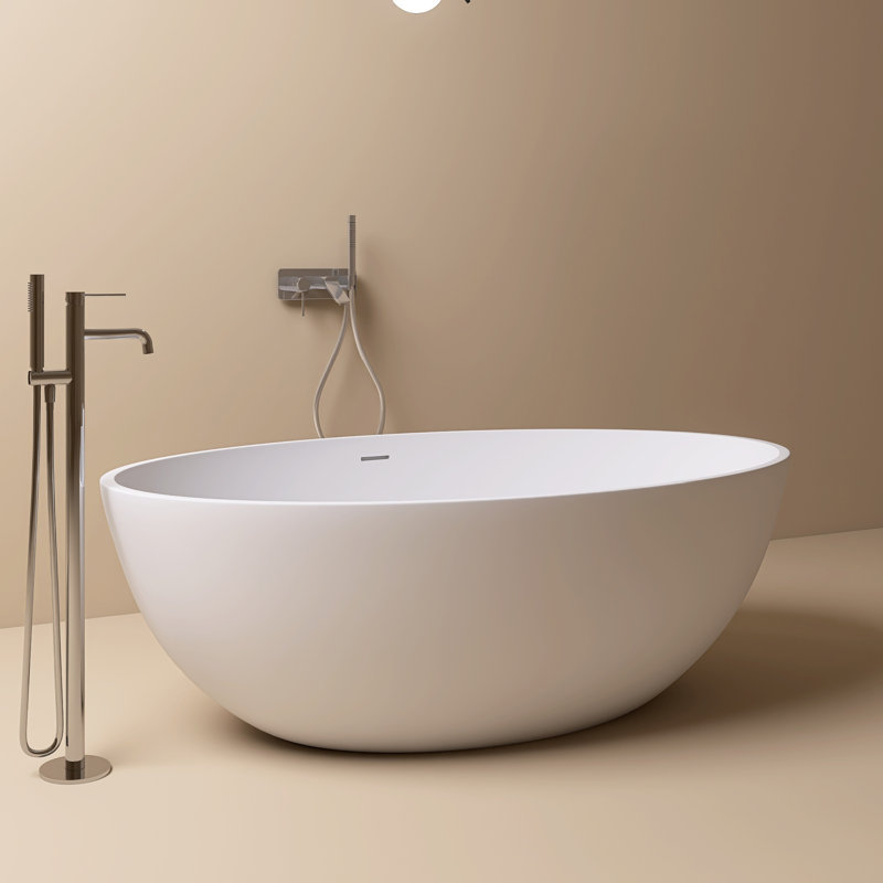 67" x 39" Freestanding  Solid Surface Stone Resin Soaking Bathtub, White