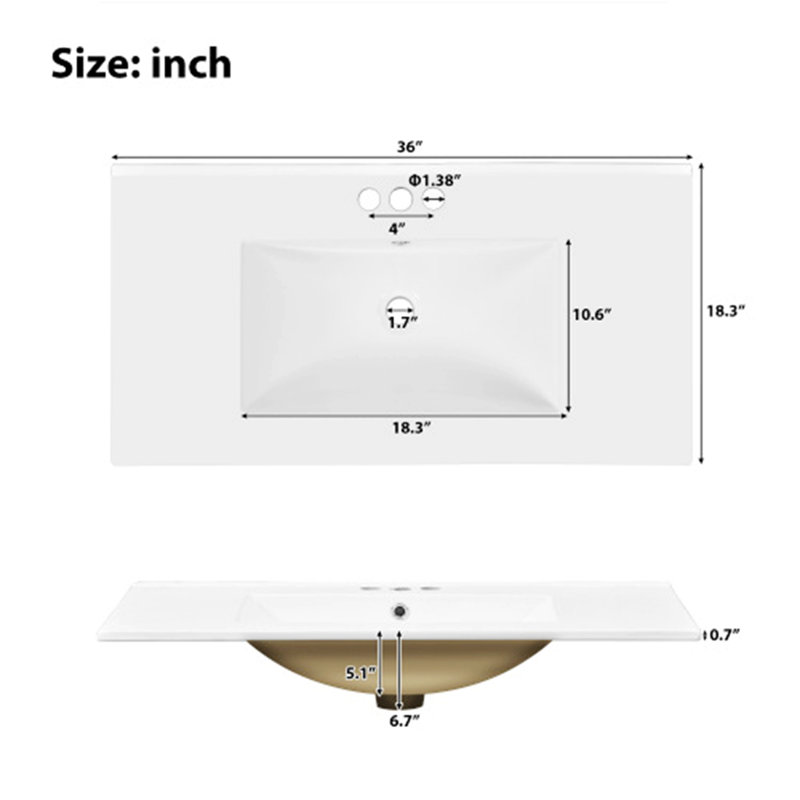 Meuble-lavabo de salle de bain avec lavabo en céramique, porte à fermeture en douceur et 4 tiroirs de rangement