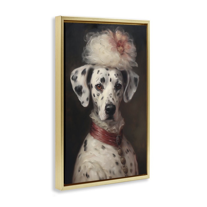 Cadre flottant dalmatien avec chapeau fantaisie, design par Wumples, H 25 po x l 17 po, Cadre flottant métallique doré