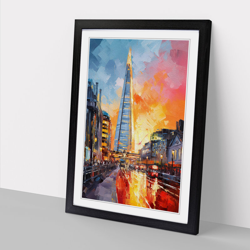 The Shard Action Painting No.2 - Single Picture Frame Print on Wood, 46cm H x 34cm W, Black Framed