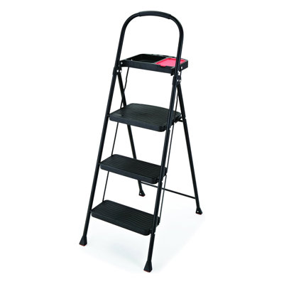 3 Steel Step Stool With Project Tray, Black