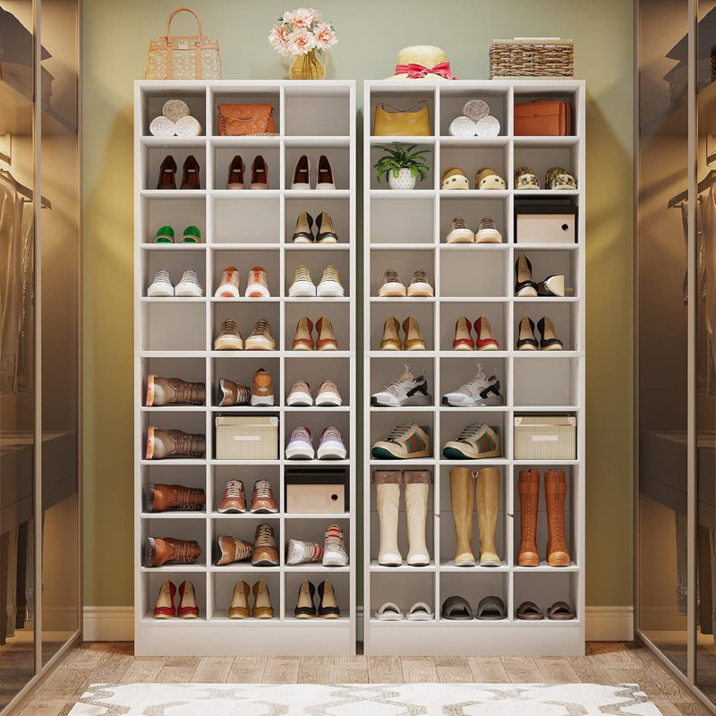 TribeSigns 10-Tier Shoe Cabinet, Wooden Shoe Storage Rack with 30 Cubbies