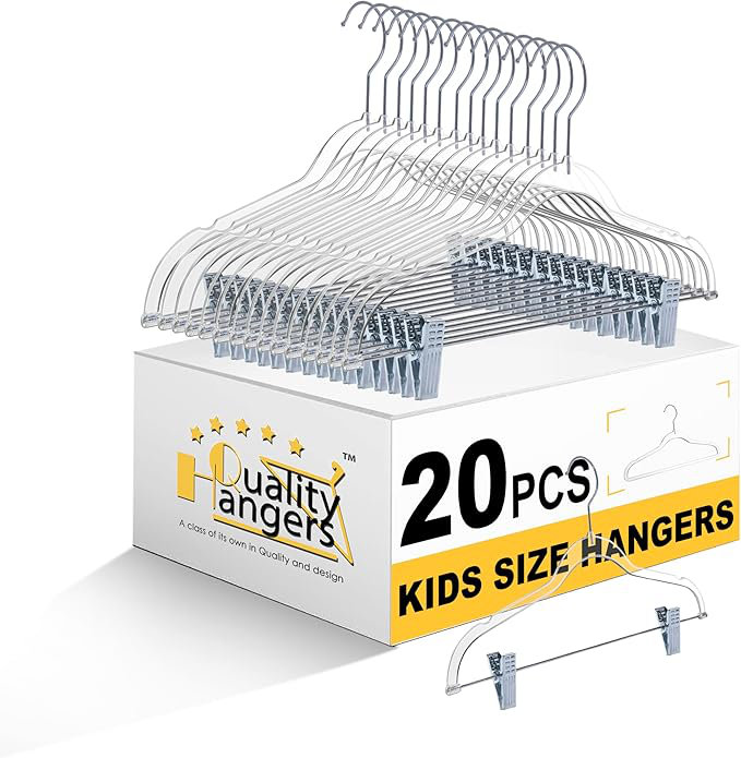 Cintres de qualité pour enfants avec pinces, paquet de 100 avec crochet pivotant et encoches 13,7 po