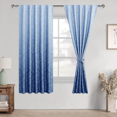 2 Panels Back Tab Ombre Room Darkening for Bedroom - Damask Design Thermal Insulted Window Drapes with Tiebacks Light Blocking Curtains for Living Room
