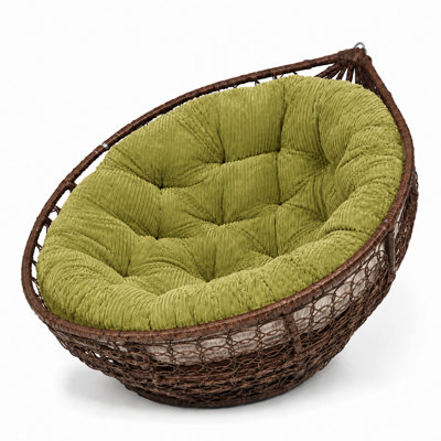 47.2" Round Papasan Chair Cushion, 4" Thick Overstuffed Tufted Corduroy Replacement Cushion with 4 Double Ties, Plush Round Seat Pad for Moon Chair, Indoor Reading Nook, Living Room, Bedroom, Cozy Lounge Seating, Chair Cushion Only