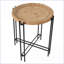 Table basse à plateau rond en bois 21,5 po avec pieds en métal noir, design moderne contrastant pour le salon