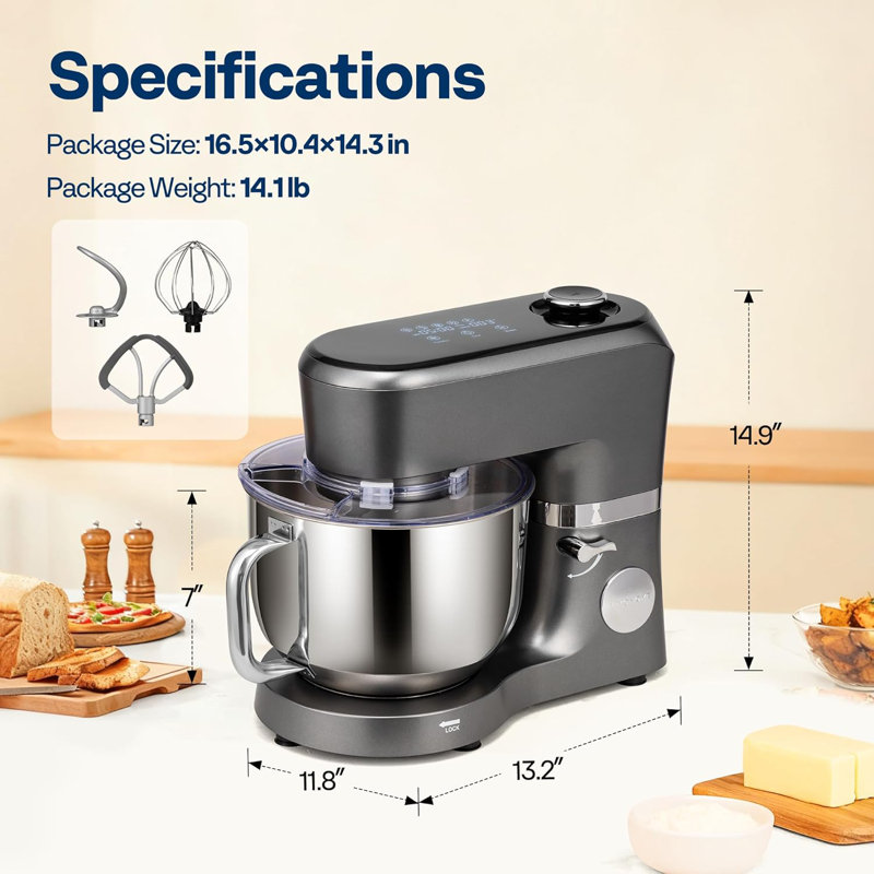 6 Qt. 11-Speed Electric Stand Mixer with Fermentation,Mixer,Beater, Bread Hook, Whisk, Gray